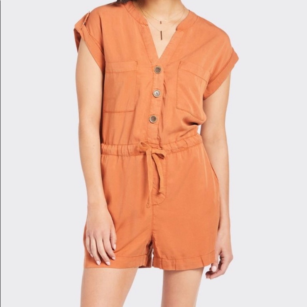 Buttoned Down Romper - Orange